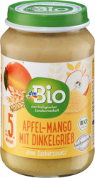 【dm】Frucht & Getreide Apfel-Mango mit Dinkelgrieß ab dem 5. Monat, Demeter, 190 g