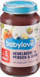 【dm】Früchte Heidelbeere & Pfirsich in Birne ab dem 5. Monat, 190 g