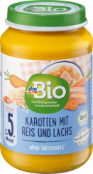 【dm】Menü Karotten mit Reis und Lachs ab dem 5. Monat, Demeter, 190 g