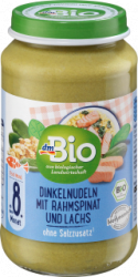 【dm】Menü Dinkelnudeln mit Rahmspinat und Lachs ab dem 8. Monat, Demeter, 220 g