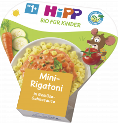 Bio Kinder Pasta Menü Mini-Rigatoni in Gemüse-Sahnesoße