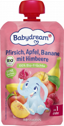 【rossmann】Bio Früchtepüree Pfirsich, Apfel, Banane mit Himbeere